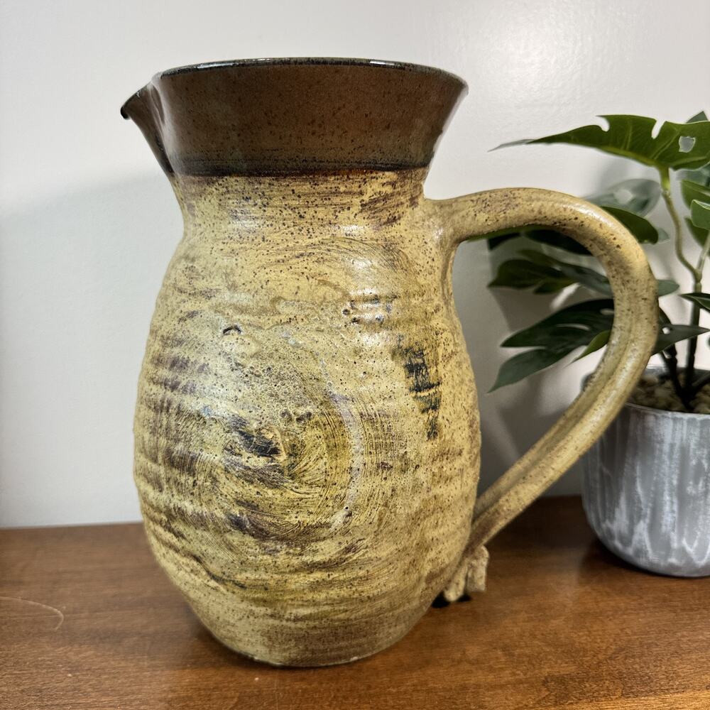 Handmade Artisan Studio Pottery Pitcher Jug Earth Tones Brown